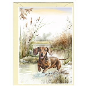 Cartão/bilhete personalizado para Dachshund de pelo liso (15 cm x 10 cm) com envelope. O cartão pode ser deixado em branco, se preferir.