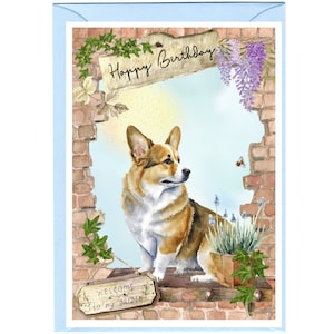 Corgi Dog "Happy Birthday" Card (6"x 4") with Envelope. Blank inside for your own message. Perfect for any dog lover