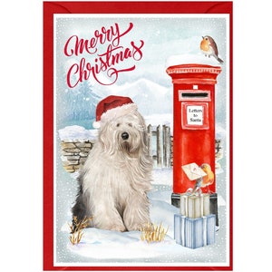 Kartka świąteczna Old English Sheepdog (6" x 4") Pusta w środku - z kopertą. Idealny przedmiot dla każdego miłośnika psów