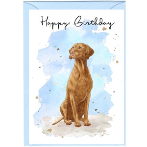 Carte « Joyeux anniversaire » Chien Vizsla hongrois (6 x 10 cm) avec enveloppe - Vierge à l'intérieur pour votre propre message. Parfait pour tous les amoureux des chiens