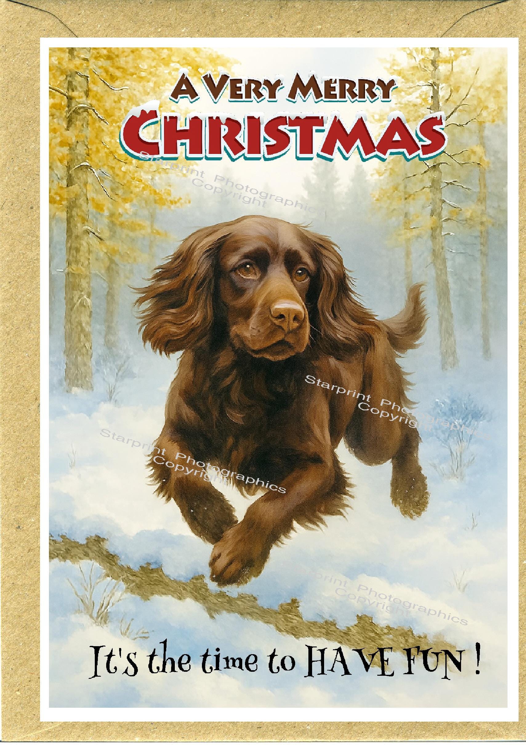 Cocker Spaniel Working Brown Dog Christmas Card (6" X 4") Blank Inside ...