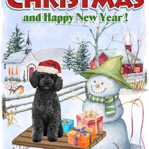 Poodle (black) Dog Christmas Card (6" X 4") Sleigh Design - Blank ...