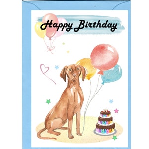 Carte « Joyeux anniversaire » Chien Vizsla hongrois (6 x 10 cm) avec enveloppe - Vierge à l'intérieur pour votre propre message. Parfait pour tous les amoureux des chiens