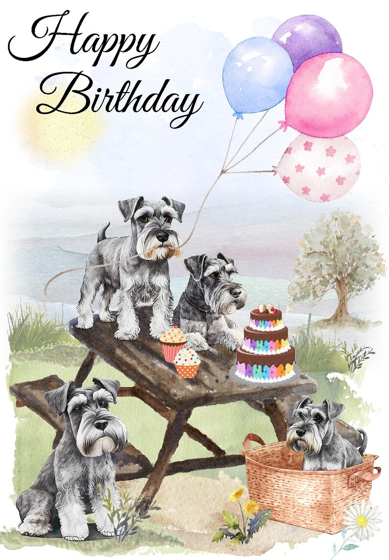 Miniature Schnauzer Dog Happy Birthday Card Etsy