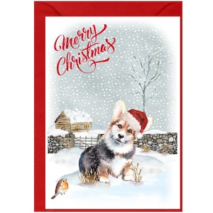 Welsh Pembroke Corgis Hunde Weihnachtskarte 15 x 10 cm Leere Innenseite - mit Umschlag. Perfekter Artikel für jeden Hundeliebhaber