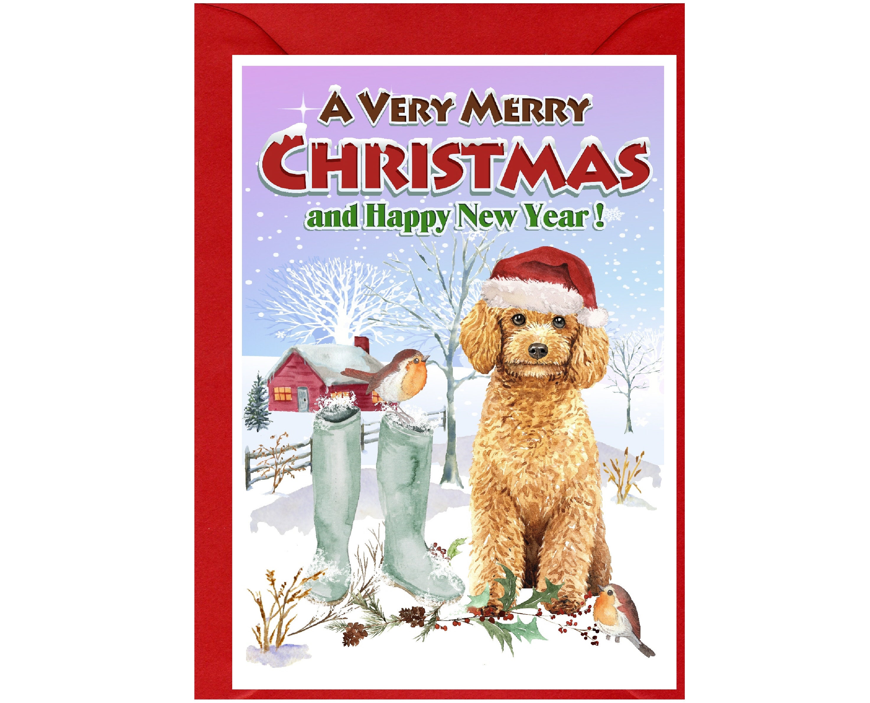 Apricot Poodle Dog Christmas Card (6" X 4") Blank Inside - With ...