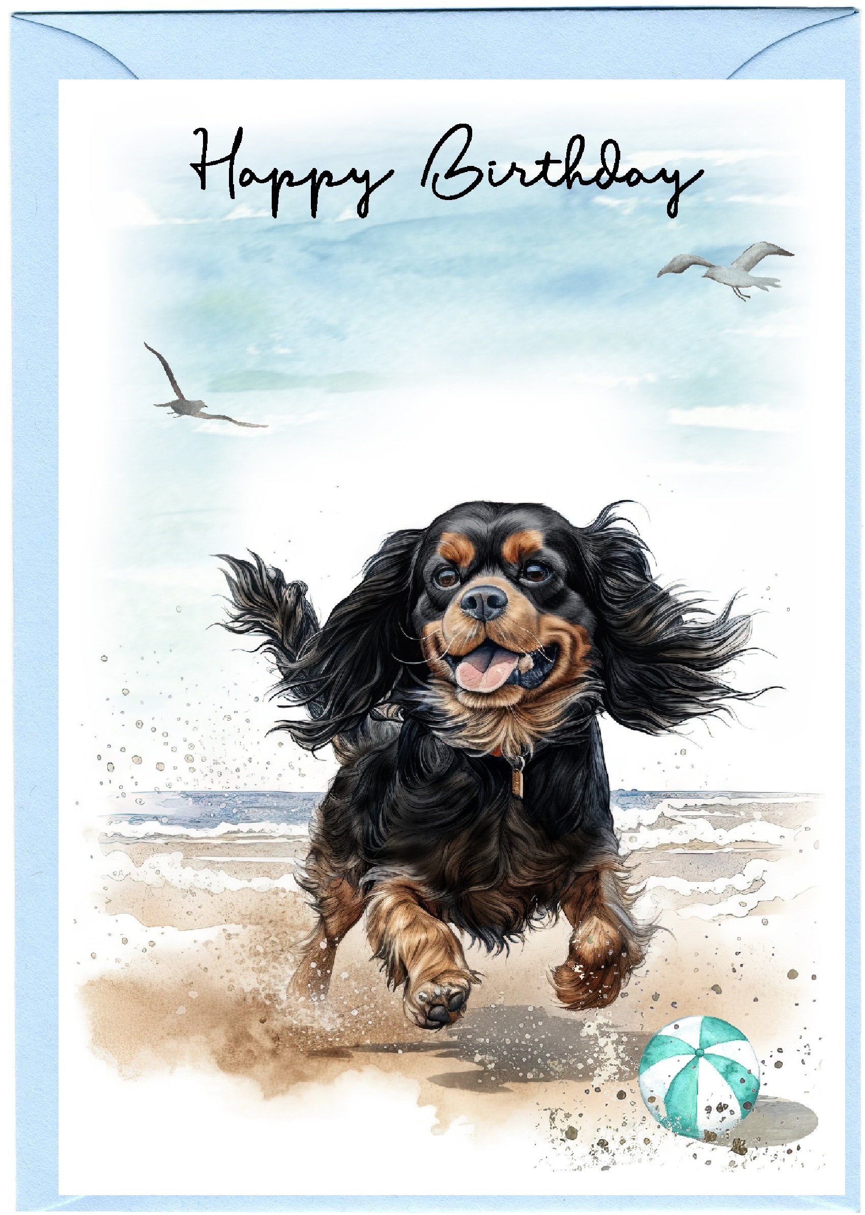 Greeting Card Artery8 Cute Cavalier King Charles Spaniel In Wildflowers For Her Woman Birthday Card Watercolour Greeting Card For Her
