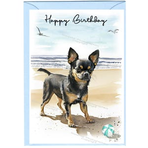"Happy Birthday "" Chihuahua Smoothcoat Hund" Karte mit Umschlag - Leere Innenseite für Ihre eigene Nachricht." Erhältlich in 2 Größen - A6 und A5