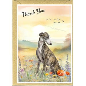 Carte de remerciement chien lévrier (6 x 4 po.) avec enveloppe - vierge à l'intérieur pour votre propre message.