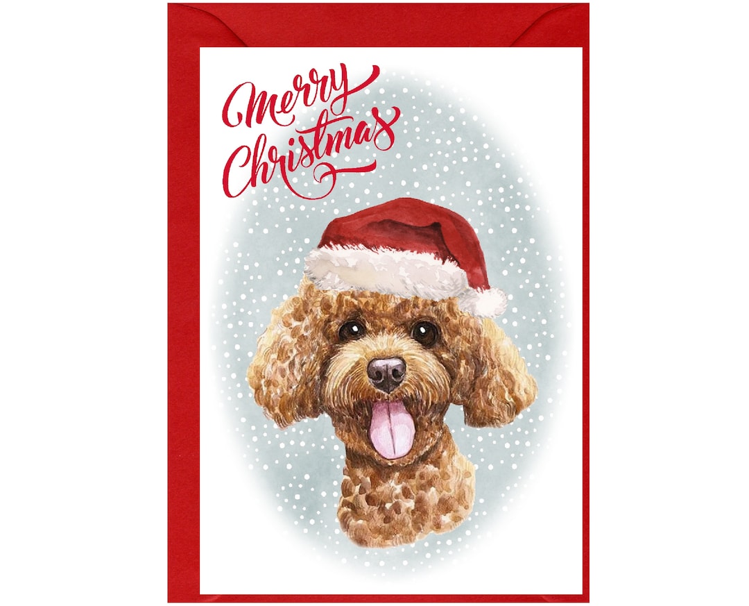 Apricot Poodle Dog Christmas Card (6" X 4") Blank Inside - With ...