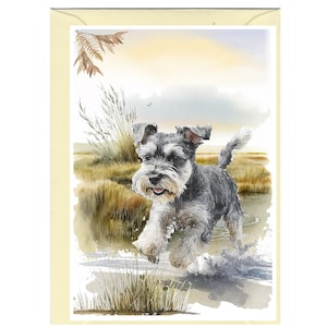 Gepersonaliseerde Dwergschnauzer-wenskaart /Notelet (6" x 4") met envelop.  Kaart kan indien gewenst blanco worden gelaten