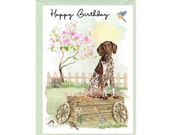 Tarjeta de "Feliz Cumpleaños" para Braco Alemán (15 x 10 cm) con sobre. Interior en blanco para tu mensaje. Perfecta para cualquier amante de los perros.