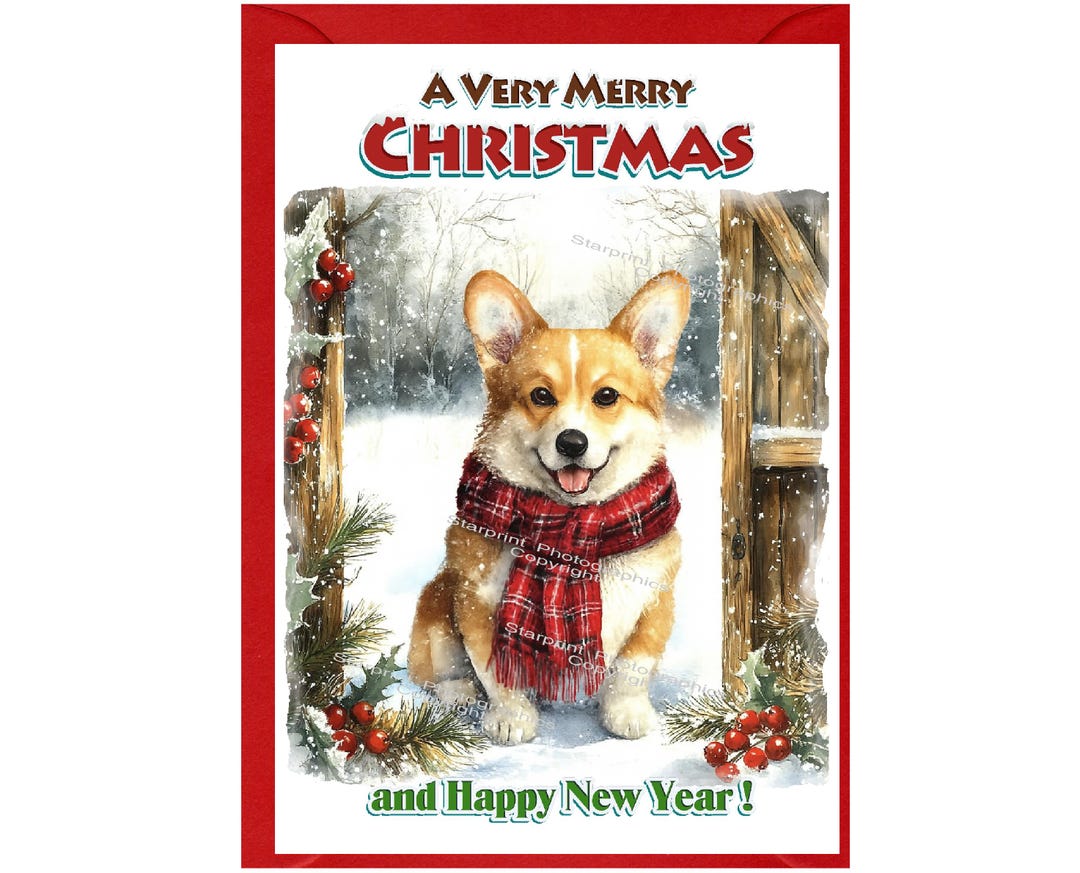 Corgi Dog Christmas Card (6" X 4") Blank Inside - With Envelope ...