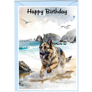 Duitse herdershond "Happy Birthday"-kaart (6" x 4") met envelop - blanco binnenkant voor je eigen bericht. Perfect voor elke hondenliefhebber