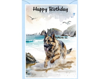 German Shepherd Dog "Happy Birthday" Card (6" x 4") with Envelope - Blank inside for your own message. Perfect for any dog lover