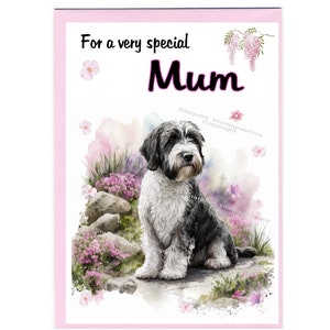 Tarjeta en blanco / nota con diseño de perro terrier tibetano para MAMÁ (6" x 4") con sobre: ideal para el Día de la Madre, cumpleaños, etc.
