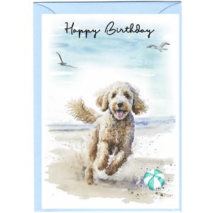Labradoodle, carte Golden Doodle Dog « Happy Birthday » avec enveloppe - Vierge à l'intérieur pour votre propre message. Disponible en 2 tailles - A6 et A5