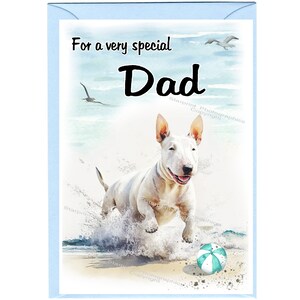 Tarjeta en blanco/nota para PAPÁ con diseño de perro blanco Bull Terrier (6" x 4") con sobre, ideal para el Día del Padre, cumpleaños, etc.