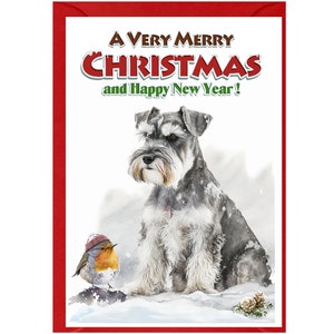 Zwergschnauzer Weihnachtskarte 15 x 10cm Innen leer - mit Umschlag.  Perfekter Artikel für jeden Hundeliebhaber
