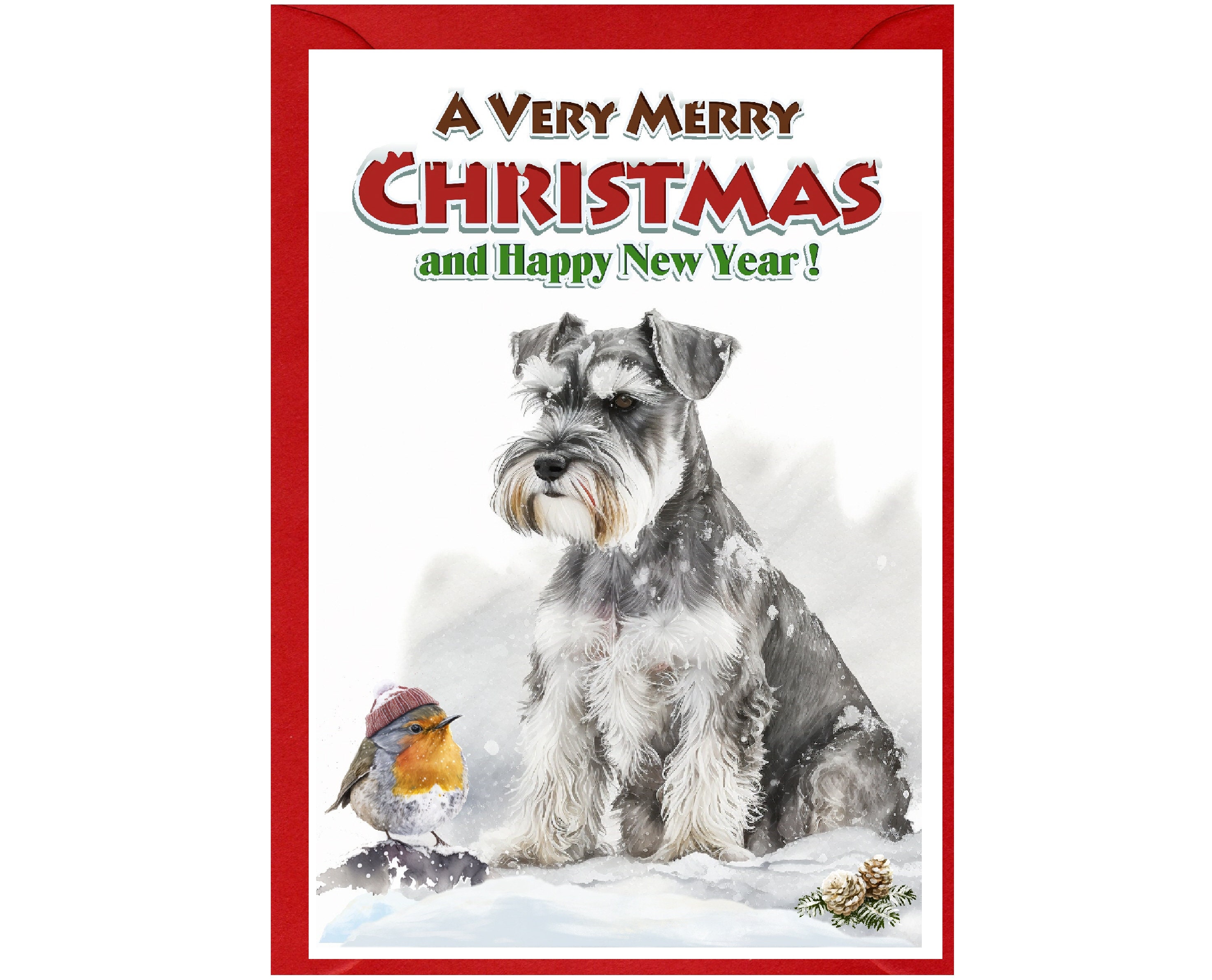 Miniature Schnauzer Dog Christmas Card (6" X 4") Blank Inside - With ...