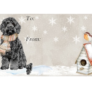 Doodle/Labradoodle Étiquettes-cadeaux de Noël pour chien, auto-adhésives, 2 feuilles de 21 étiquettes, 42 étiquettes au total