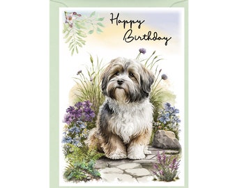 Havanese Dog "Happy Birthday" Card (6"x 4") with Envelope. Blank inside for your own message. Perfect for any dog lover