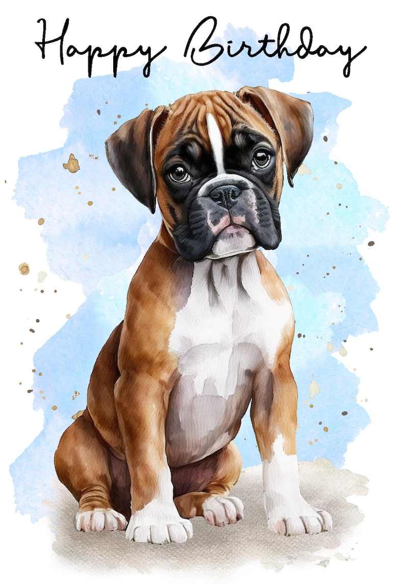 Boxer Dog "happy Birthday" Card (6" X 4") With Envelope - Blank Inside ...