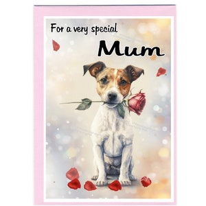 Tarjeta/nota en blanco con diseño de perro Jack Russell Terrier para MAMÁ (6" x 4") con sobre: ideal para el Día de la Madre, cumpleaños, etc.