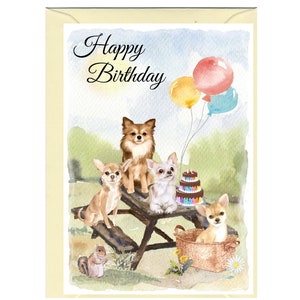 "Weihnachtskarte ""Happy Birthday"" mit Chihuahua Hund und Umschlag." Leer innen für Ihre eigene Nachricht. Perfekt für jeden Hundefreund