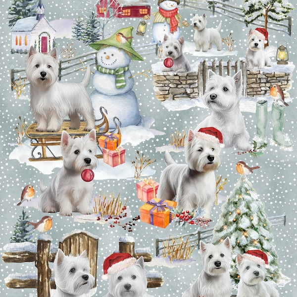 West Highland White Terrier / Westie Dog Christmas Gift Wrapping Paper.