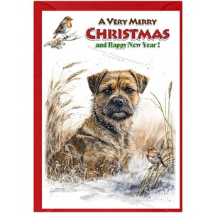 Kerstkaart Border Terriër (6 x 4 inch) met blanco binnenkant - met envelop.  Perfect item voor elke hondenliefhebber