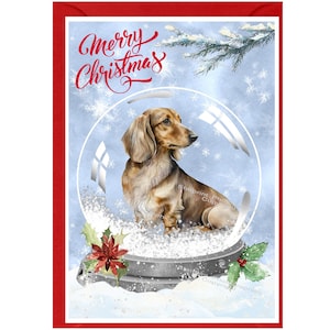 Dackel Weihnachtskarte (15 x 10 cm) Blanko, mit Umschlag.  Perfekter Artikel für jeden Hundeliebhaber