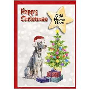 Tarjeta navideña personalizada de Weimaraner (15 x 10 cm). Interior en blanco y con sobre. Ideal para cualquier amante de los perros.