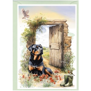 Gepersonaliseerde Rottweiler Dog-wenskaart /Notelet (6" x 4") met envelop. Kan indien gewenst leeg gelaten worden