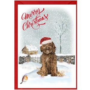 Carte de Noël Labradoodle / Doodle Dog (6 x 4 po.) vierge à l'intérieur - avec enveloppe. Article parfait pour tous les amoureux des chiens