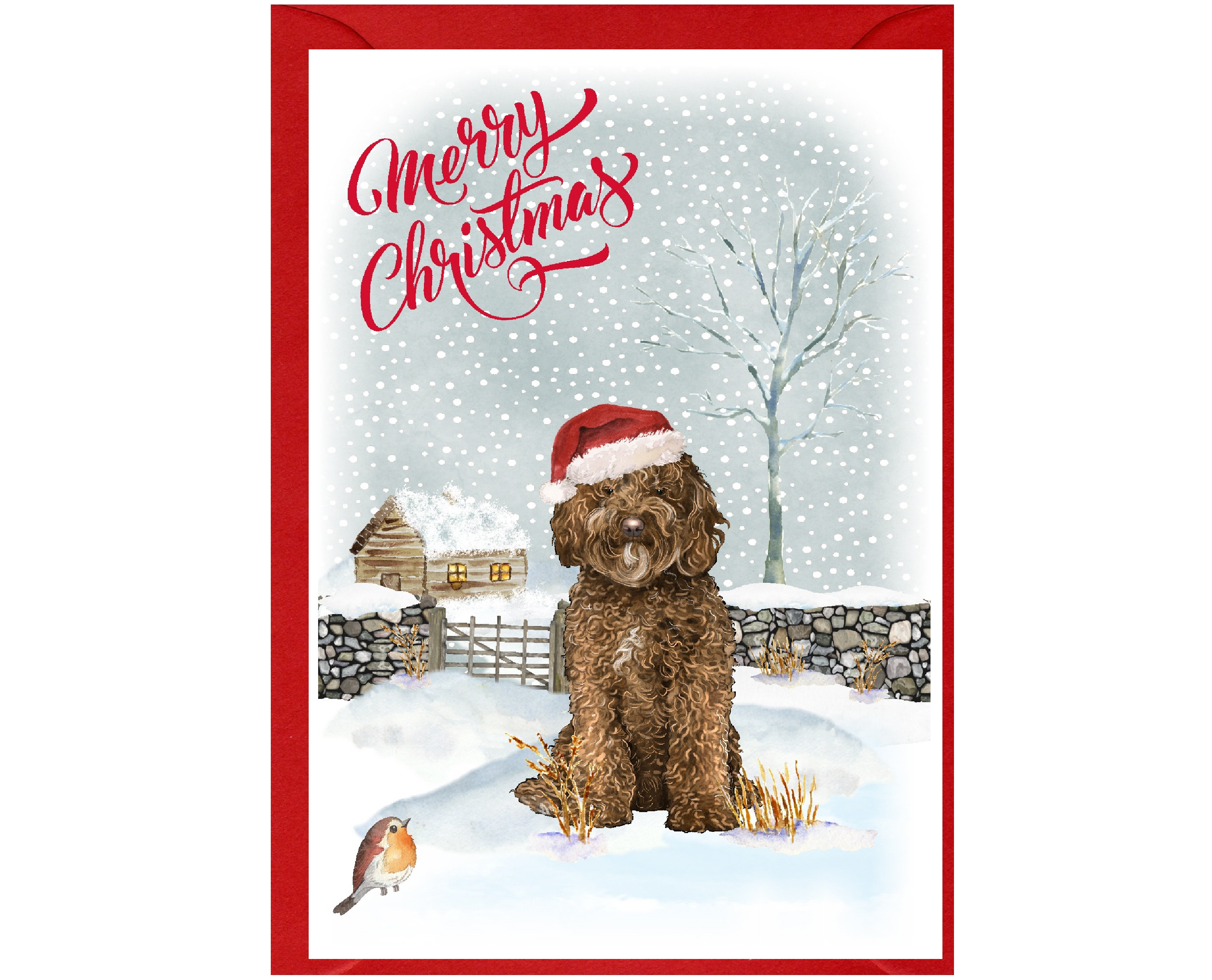 Labradoodle / Doodle Dog Christmas Card (6" X 4") Blank Inside - With ...