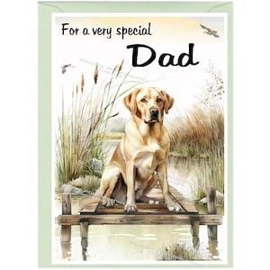Tarjeta/nota en blanco con diseño de Labrador Retriever amarillo/dorado para PAPÁ (6" x 4") con sobre, ideal para el Día del Padre, cumpleaños, etc.