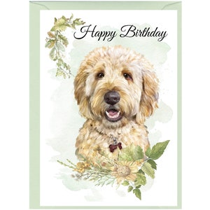 Golden Doodle / Labradoodle Hund ""Happy Birthday"" Karte (15 x 10 cm) mit Umschlag - Leere Innenseite für Ihre eigene Nachricht." Perfekt für jeden Hundefreund