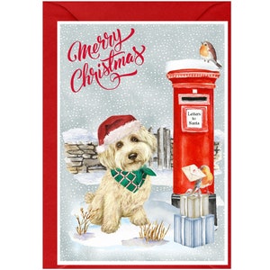 Carte de Noël Labradoodle / Doodle Dog (6 x 4 po.) vierge à l'intérieur - avec enveloppe. Article parfait pour tous les amoureux des chiens