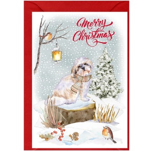 Carte de Noël Shih Tzu Dog (6 x 4 po.) vierge à l'intérieur - avec enveloppe.  Article parfait pour tous les amoureux des chiens