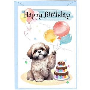 Tarjeta "Feliz Cumpleaños" para Perro Shih Tzu (6" x 4") con Sobre - Interior en blanco para su propio mensaje. Perfecto para cualquier amante de los perros.