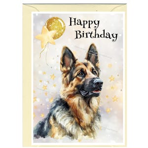 Cartão de "Feliz Aniversário" para Pastor Alemão (6" x 4") com Envelope - Em branco por dentro para sua própria mensagem. Perfeito para qualquer amante de cães