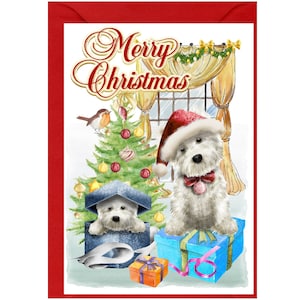 Cartão de Natal para West Highland White Terrier / Westie Dog (15 cm x 10 cm), em branco por dentro - com envelope. Design nº 2. Item perfeito para qualquer amante de cães.