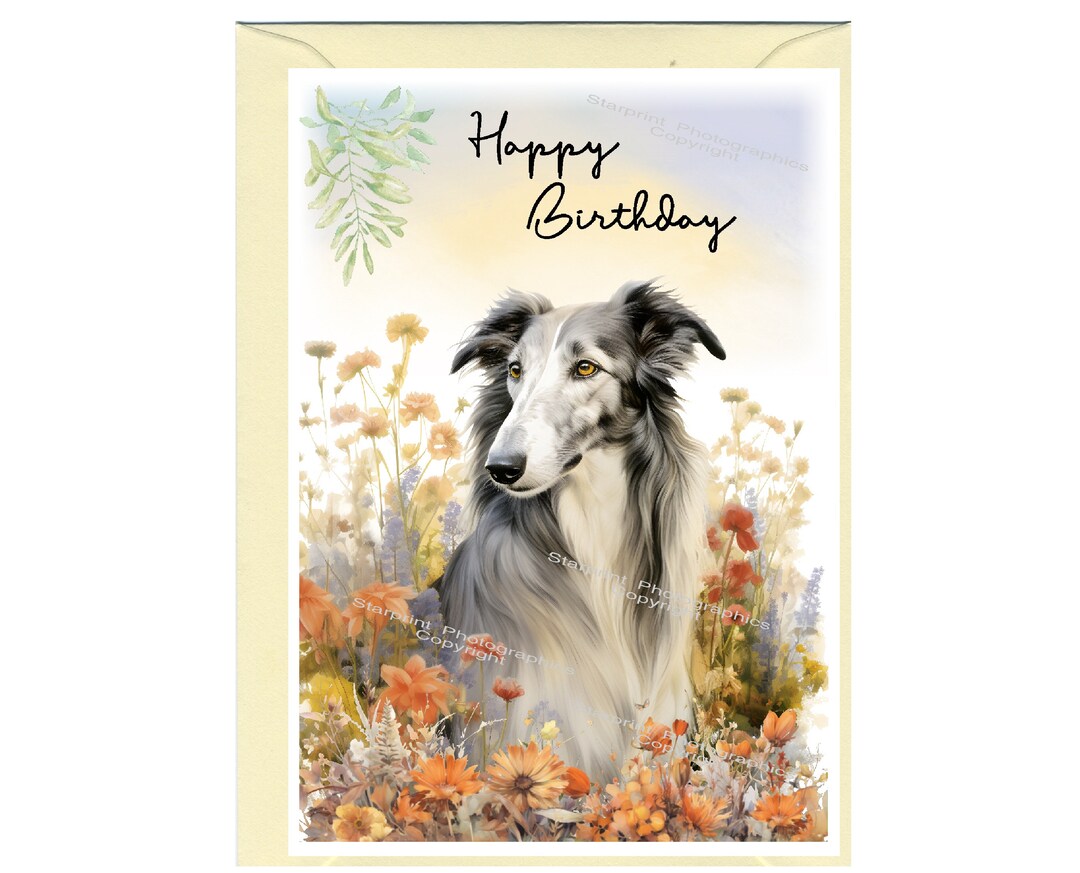 Borzoi Dog "happy Birthday" Card (6" X 4") With Envelope - Blank Inside ...