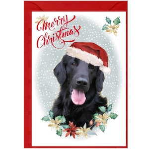 Tarjeta de Navidad para perro Retriever de revestimiento plano (6" x 4") Interior en blanco, con sobre. Artículo perfecto para cualquier amante de los perros.