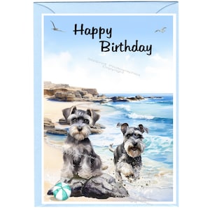 Karte „Happy Birthday“ mit Zwergschnauzer-Hund (15,2 x 10,2 cm) mit Umschlag – innen unbeschriftet für Ihre eigene Nachricht. Perfekt für jeden Hundeliebhaber