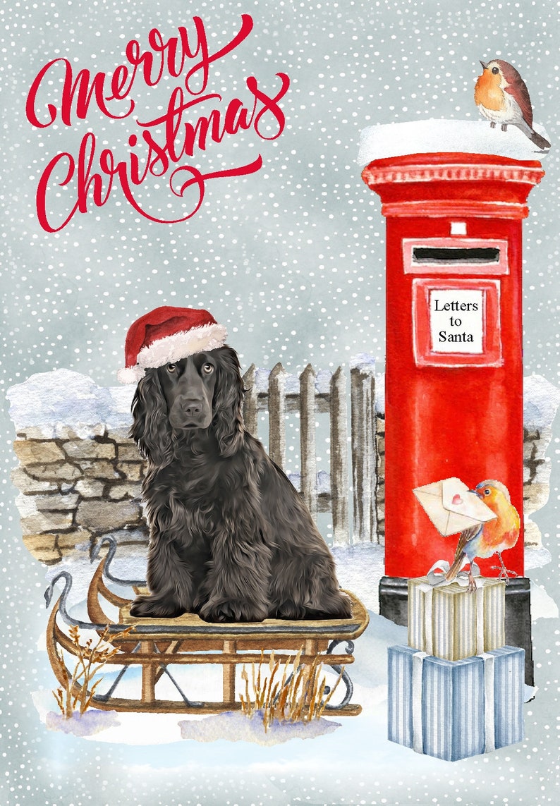 Cocker Spaniel (black) Dog Christmas Card (6" X 4") Blank Inside - With ...