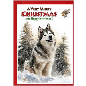 Tarjeta de Navidad para perros Alaskan Malamute (6" x 4") Interior en blanco - con sobre. Artículo perfecto para cualquier amante de los perros.