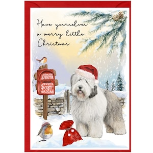 Alte englische Schäferhund-Weihnachtskarte (15 x 10 cm) Leere Innenseite - mit Umschlag.  Perfekter Artikel für jeden Hundeliebhaber