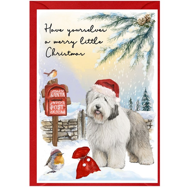 Old English Sheepdog Christmas Card (6" x 4") Blank inside - with Envelope.  Perfect item for any Dog Lover